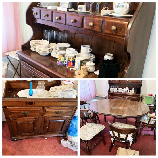 Young- Hinkle Plymouth Pine Collections Table, 6 Chairs, China Hutch and Dry Sink (NO CONTENTS INCLU
