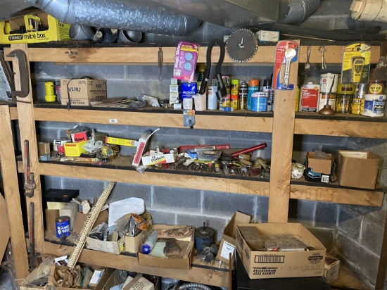 Large wall lot of assorted tools, other items