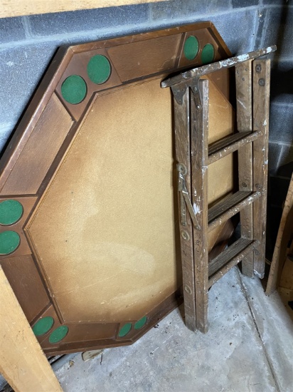 Vintage poker table, wooden step ladder