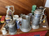 Large group lot of steins, mugs, including Pewter