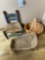 Antique primitive painted baby chair, Longaberger basket etc