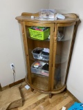 Vintage Oak and Curved Glass China Cabinet