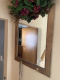 Wooden Mirror with hat hooks