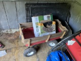 Wagon with pneumatic tires, dog kennel, flower bed items
