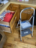 Cupboard contents plus step stool lot