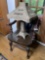 Antique Chair w/leather back PLUS wicker lamp