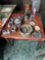 Table plus assorted vintage and antique items
