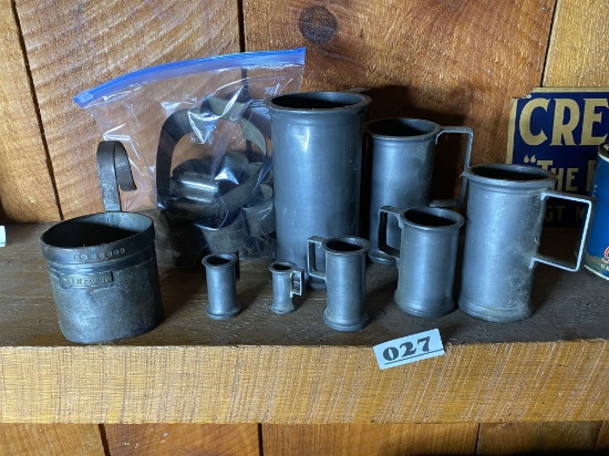 Large group lot of antique pewter measures