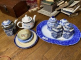 Group lot of assorted blue and white china and more