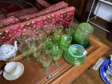 Group lot of assorted green depression glass