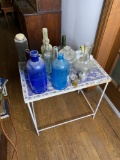 Vintage tile top table PLUS bottle collection