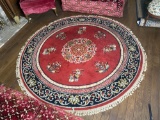 Vintage Chinese Style Round Red Rug
