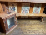 Antique Children's Bench, glass jar and cabinet