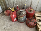 Group lot of metal and plastic gas cans