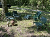 Group lot of outdoor chairs, decorative piece, pot