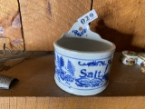 Antique Cobalt Blue Decorated hanging salt box