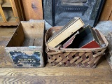 Fruit crate, basket, other antique items lot