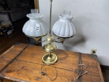 Antique Electrified oil Lamp with Two Shades