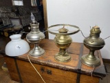 3 Antique oil Lamps PLUS a shade