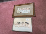 Two antique lithographs of babies