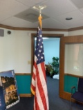 American Flag on Brass Stand,  8' Tall.  Flag Measures 3' x 5'