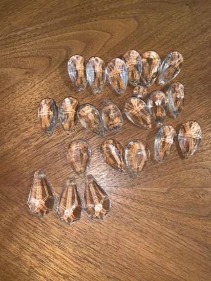 18 Clear Crystal Glass Pendants (3 styles) all measure 1 1/2"