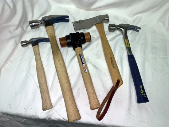 (5) Hammers - 4 Vaugh, Framing, Shingle, and Claw.  1 Eastwing Claw Hammer