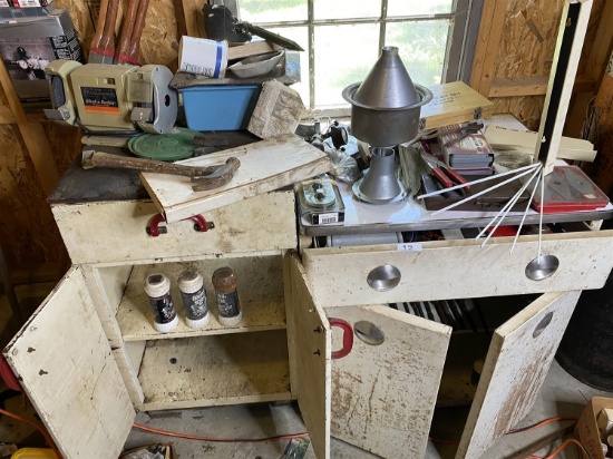Shop Table/Cabinet with assorted tool contents and more