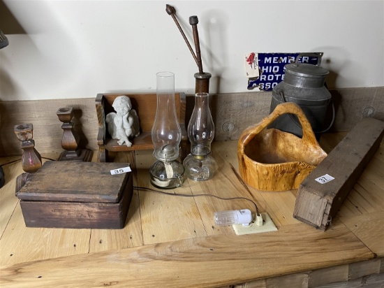 Antique Enamel sign, tin cream container, other antique items