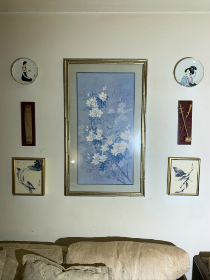 Oriental framed art and decorative plates