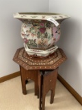 Antique Chinese Famille Rose Planter on Inlaid Stand