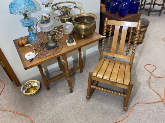 Antique rocking chair w/barley twist PLUS table