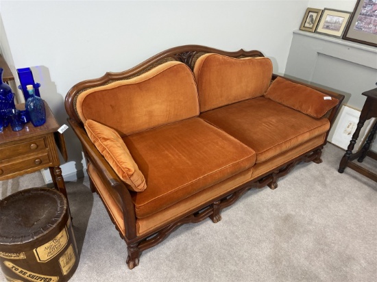 Vintage Mid Century Couch with Orange Cushions