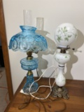 2 Antique Lamps - Blue and Milk Glass