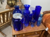 Group lot of vintage and antique cobalt blue glass items