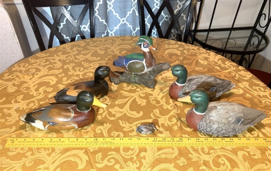 2 Painted Wooden Ducks and 4 Ceramic Painted Ducks