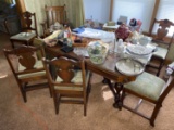 Antique table and six dining chairs