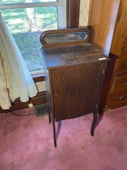 Antique Oak Music Cabinet w/Mirror