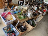 Large Table Lot of Vintage items, glass, primitives etc