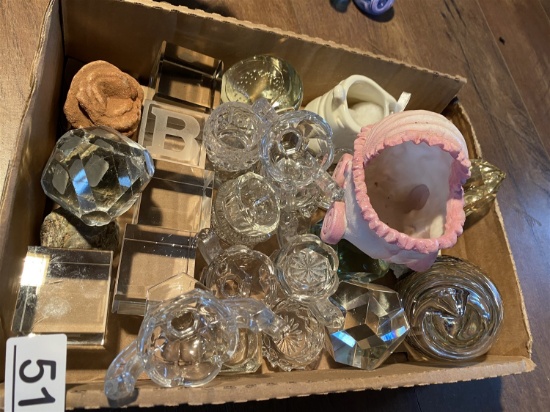 Box lot of assorted vintage paperweights and more