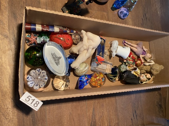 Box lot of assorted vintage paperweights and more