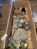 Box lot of assorted vintage paperweights and more