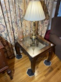 Vintage lamp table, vase, brass lamp