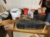 Contents of table lot including boom box