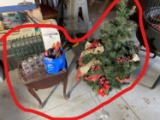Small table, spice jars, tools, Christmas tree etc