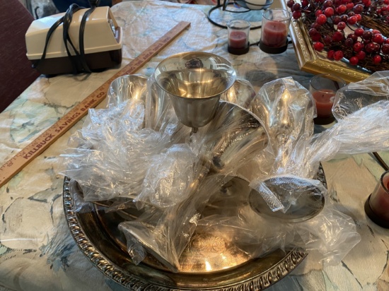 6 SIlverplate goblets and tray