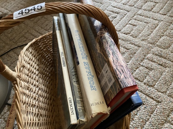 Assorted books in basket