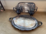 2 SIlverplate Trays and Coffee/Tea Pots