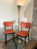 Lion Brand Retro Style Orange Bar Stools & Brass Lamp