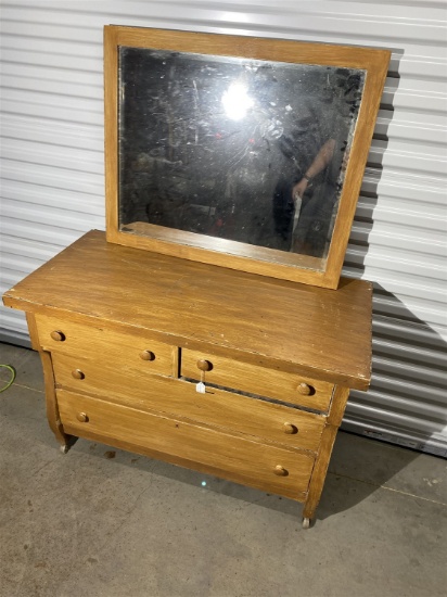 Vintage Grain Painted Wooden Dresser and mirror